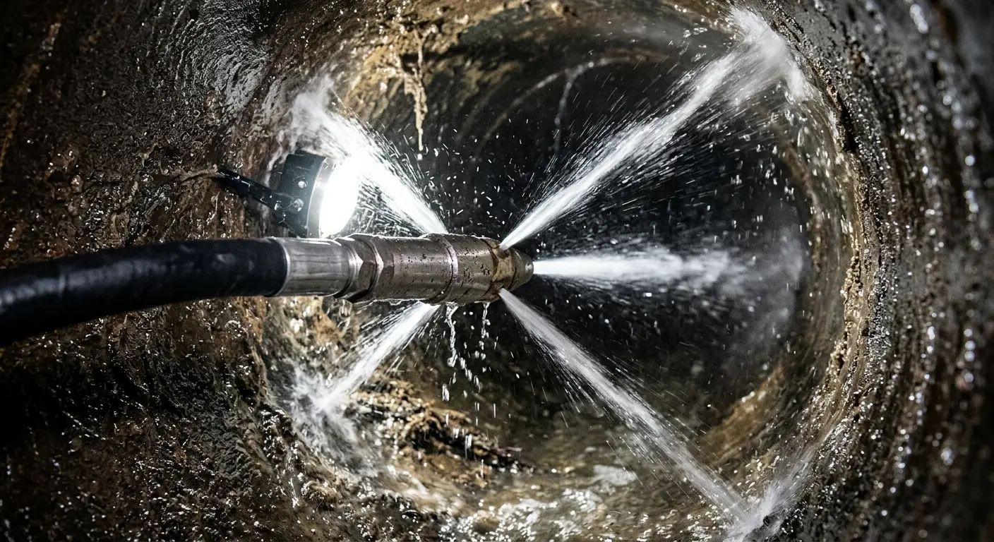 High-pressure hydro jetting nozzle cleaning sewer pipe for Sewer Cleanout in Grants Pass